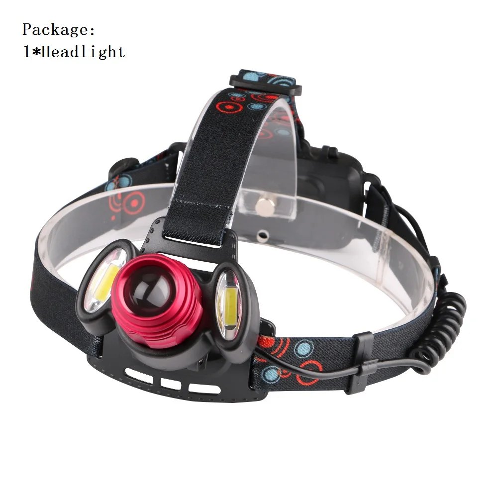 Наружный USB Перезаряжаемый налобный фонарь 4 режима 1* T6+ 2* COB светодиодный налобный светильник для кемпинга освещение для рыбалки, фонарик 2*18650 батареек