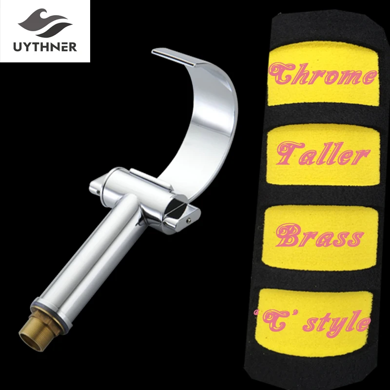 

Uythner Deck Mounted Taller Bathroom Basin Faucet Arc Spout Dual Handles Mixer Tap Chrome Finished