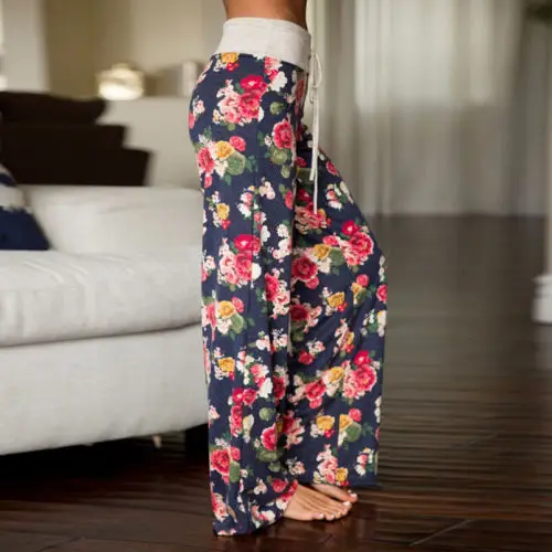 Fashion Women Floral Soft Lounge Wide Leg Pants High Waist Casual Loose Long Pants Trousers Flowers Fashion Women Floral Soft Lounge Wide Leg Pants High Waist Casual Loose Long Pants Trousers Flowers