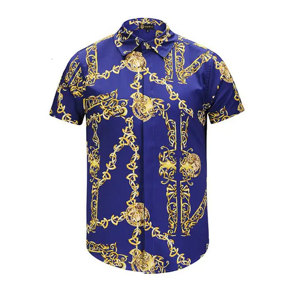 Latest Men Tuxedo Shirt Luxury Blue Shirt 3D Gold Chain Print Dress ...