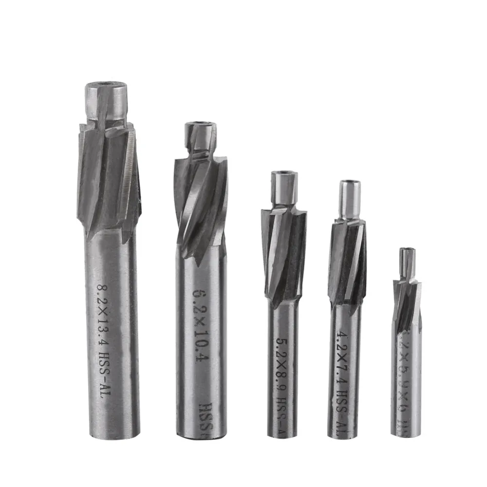 

5pcs/set M3-M8 Mill Cutter Drill Bits 4 Flutes HSS Countersink End Mill Cutter Slot Drill Bit Woodworking Machine Tools