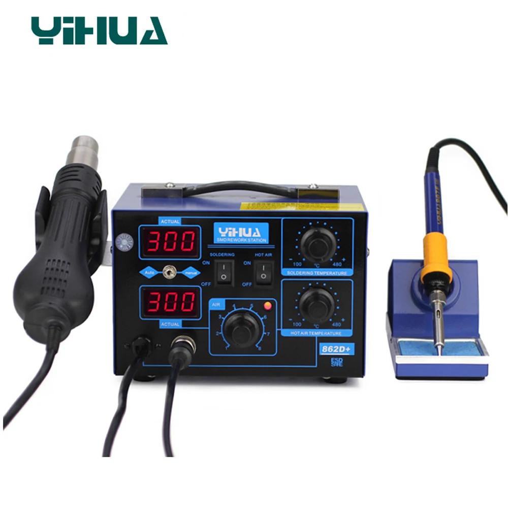 Паяльная станция 3 функции в 1 650 Вт SMD Тепловая пушка + паяльники 75