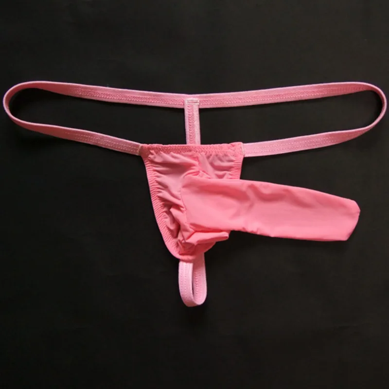 Сексуальные мужские шелковые трусики-стринги, стринги с пенисом, облегающее t-образное нижнее белье, Клубная одежда, Эротика, Фетиш Нижнее Белье - Цвет: Розовый
