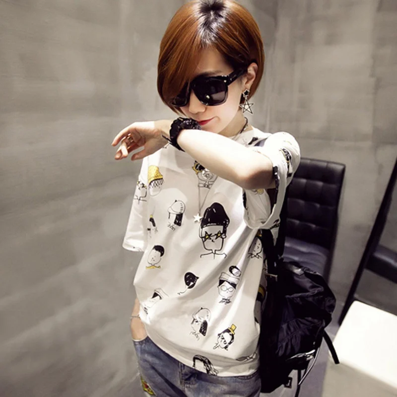 

Summer Cartoon Print T Shirt Women O Neck Short Sleeve T-Shirts Casual Female White T-shirt M-2XL Female Tee Ladies Tops