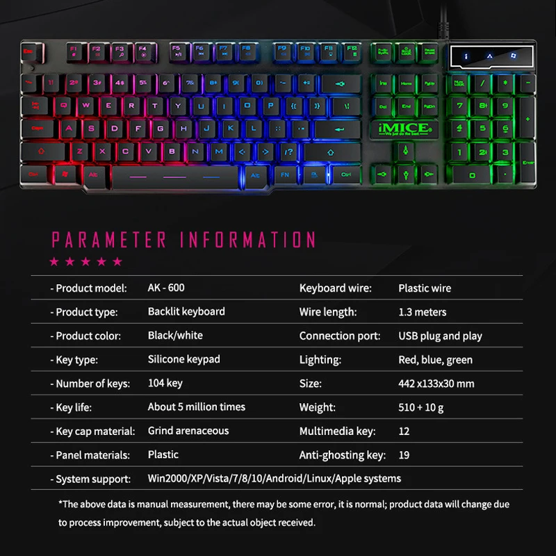 IMice игровая механическая клавиатура с подсветкой и RGB Gamer для компьютера ПК