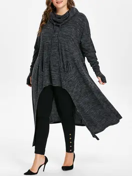 

Wipalo Plus Size 5XL Drawstring Longline High Low Hem Marled Hoodie Casual Black Long Sleeve Pockets Pullover Hoodie With Hooded