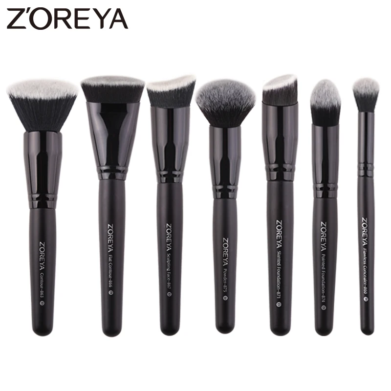Zoreya Brand 7pieces Lots Black Makeup Brushes Set For Women Cosmetic Tool Nylon Hair Brushes Wood
