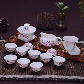 

14 Pcs Travel Tea Sets Chinese Portable Ceramic Bone China teaset Gaiwan Teacup Porcelain Tea Cup The Kung Fu Teapot Set