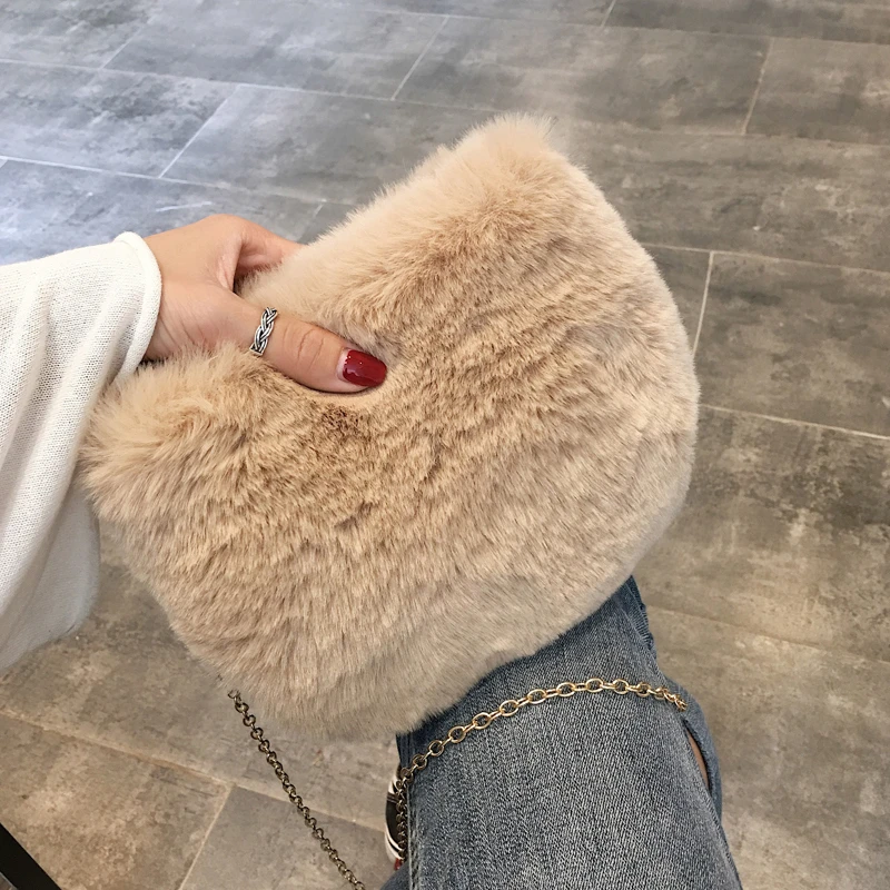 Зимняя модная новая Дамская мини-сумка для телефона, высокое качество, мягкая плюшевая женская дизайнерская сумка на цепочке, сумки через плечо