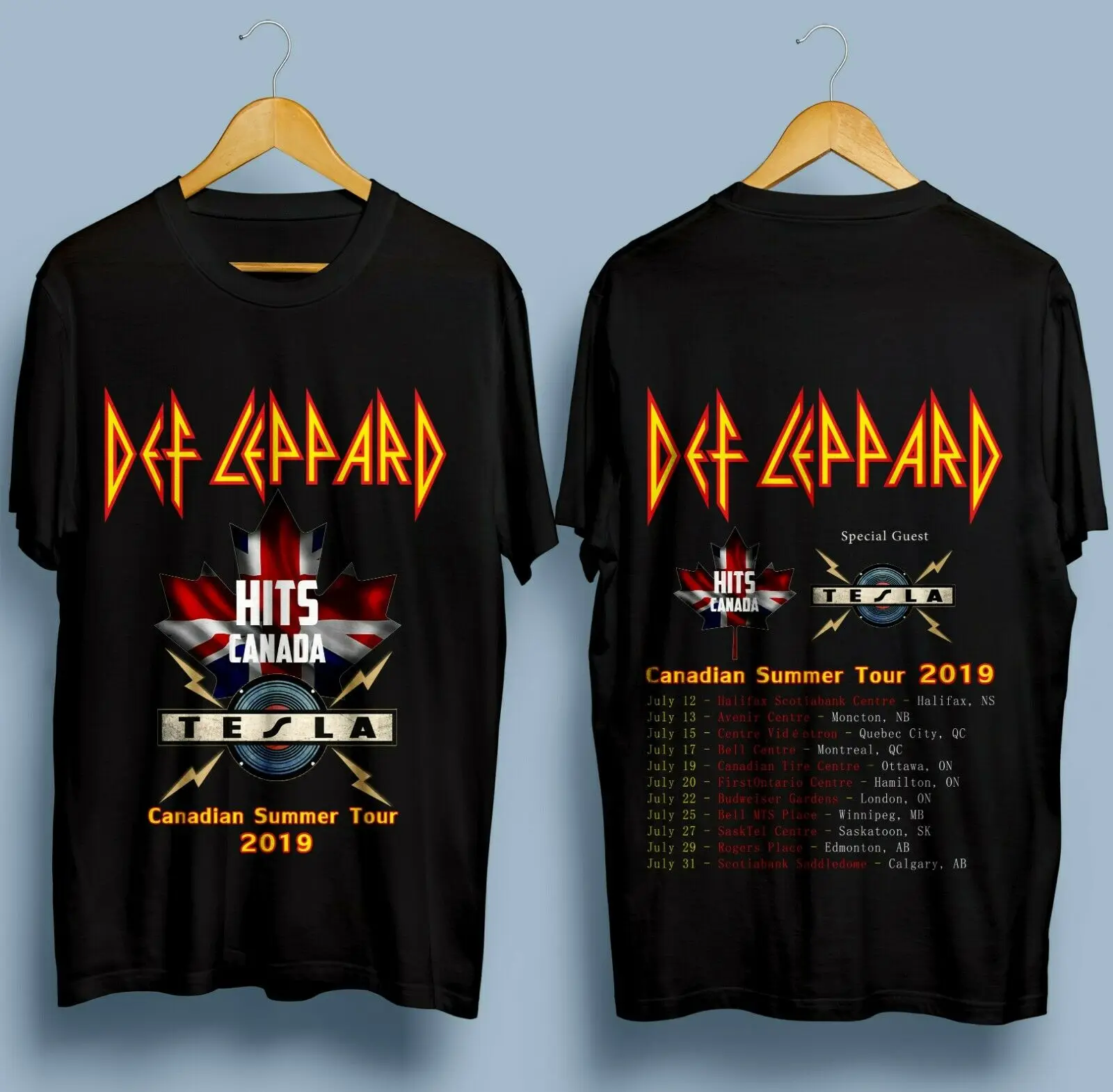 

New Def Leppard and Tesla Canadian Summer Tour 2019 Black T Shirt Size S-3XL