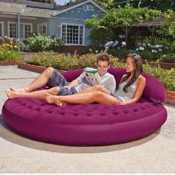 

Double round bed Plus backrest lazy sofa Portable folding bed combination air cushion outdoor mattress with flocking surface