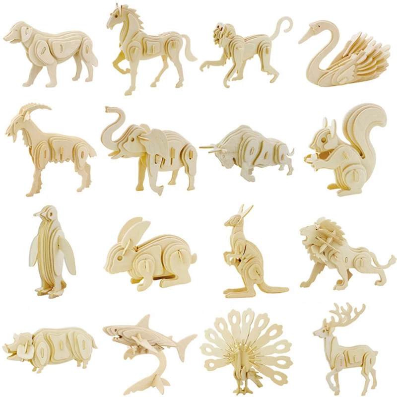 3D Wood Puzzles for Children Animal and Vehicle Puzzles Wood Toys for