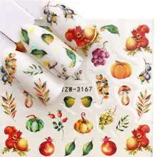 WUF 1 лист для дизайна ногтей, водная наклейка, фруктовые Слайдеры для ногтей, декоративные наклейки с рисунком кленового листа для ухода за ногтями