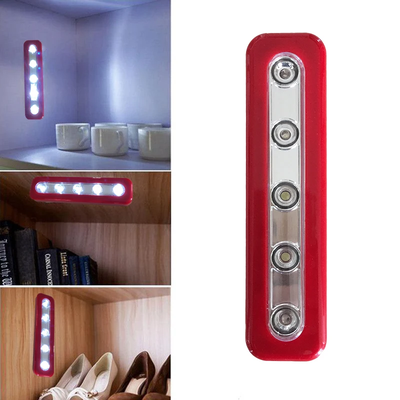 1Pcs Red 5LEDs Wireless Night Light Self stick Push LED Night Light