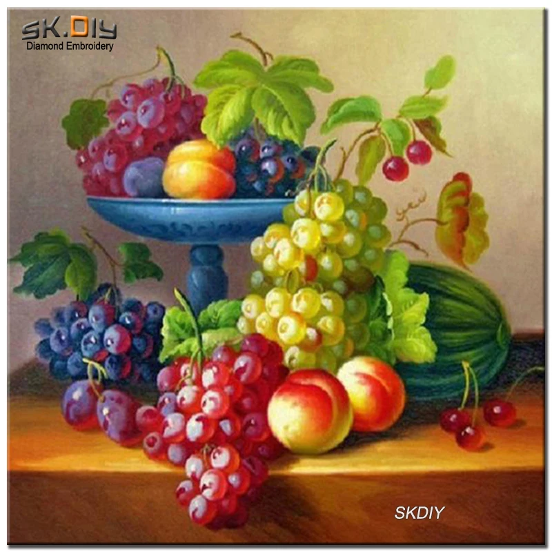 SK DIY apple grape fruit 5D diamond embroidery diamond painting diamond mosaic mazayka picture of rhinestone dinner room wall (1)
