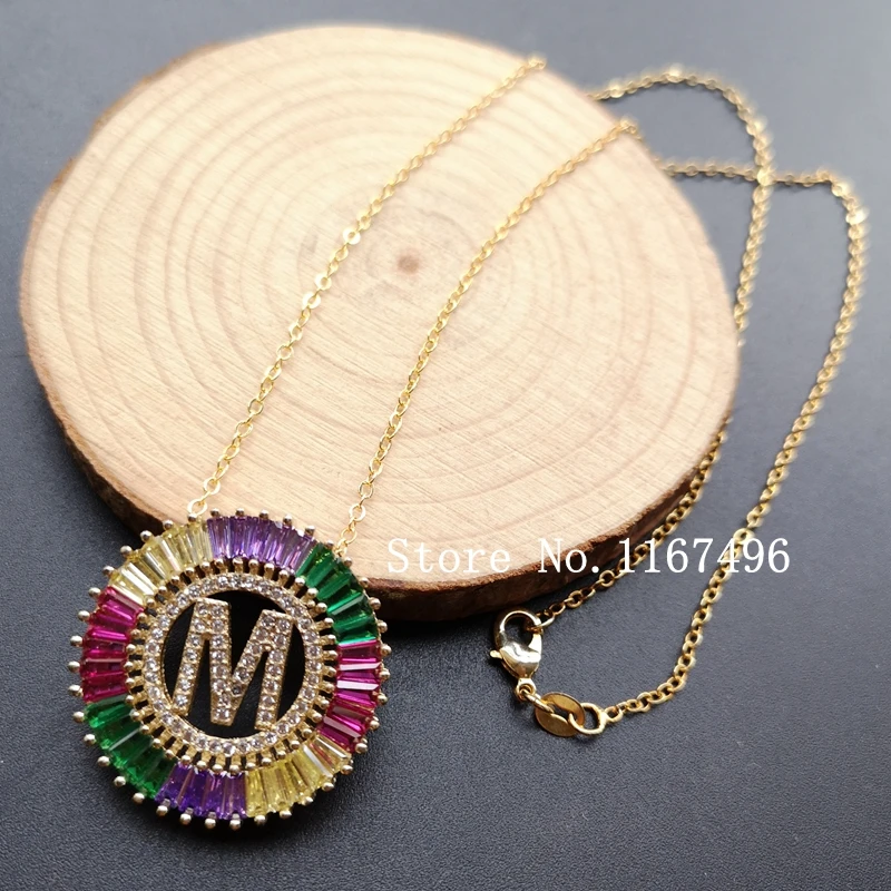 

promotion ! 2019 hot Sale 26 letter 28mm CZ Necklace for Women Micro Pave CZ Letters Charm for Gift