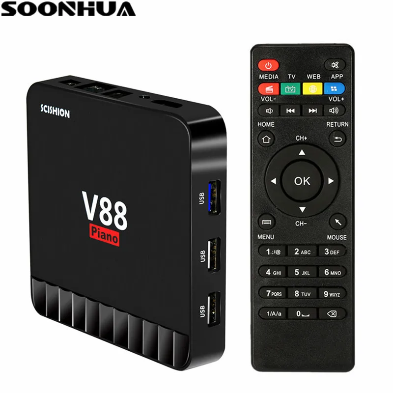 

SOONHUA New V88 Piano Android 7.1 TV Box RK3328 Quad Core 4K Media Player VP9 H.265 HDR10 USB3.0 WiFi LAN Smart Set Top Box