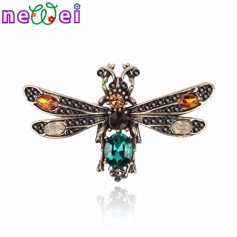 NEWEI Antiek gouden kolibrie broche pinnen strass vogel broche