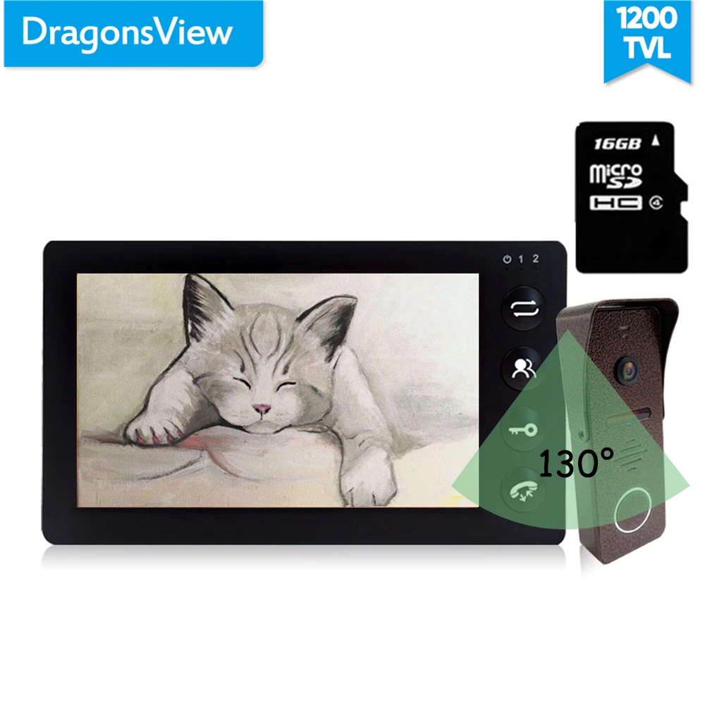 

Dragonsview Black Door Intercom System 7 Inch Video Door Phone SD Card Record Video Doorbell with Camera Motion Waterproof 2.3MM