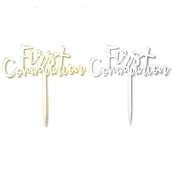 

10pcs Gold Silve Acrylic First Holy Communion Cake toppers,High quality glitter Cake toppers,first communion party decorations