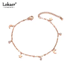 Lokaer Богемия пляж нержавеющей стали очаровательный ножной браслет бижутерия для ног CZ кристаллическая Звезда Луна цепи и звено женские браслеты для щиколотки девочек A19021