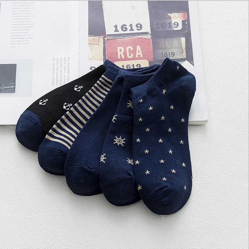 

WomeCotton Ankle Boat Socks Spring Summer New Casual Funny Low Cut Sock Anchor Pattern Socks 5 Pairs of diifferent Designs Socks