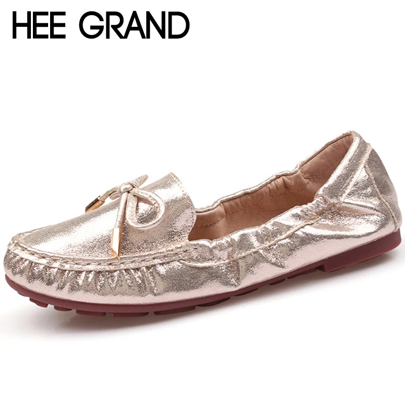 HEE GRAND/лоферы с завязками и бантом балетки на плоской подошве серебристого