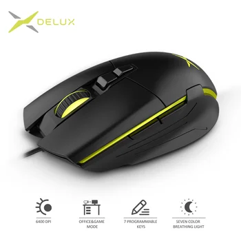 

10pcs Delux wholesale M522 Gaming Office Dual modes Ergonomic Wired Mouse 6400 DPI 7 Programmable Mice with Backlight For Gamer