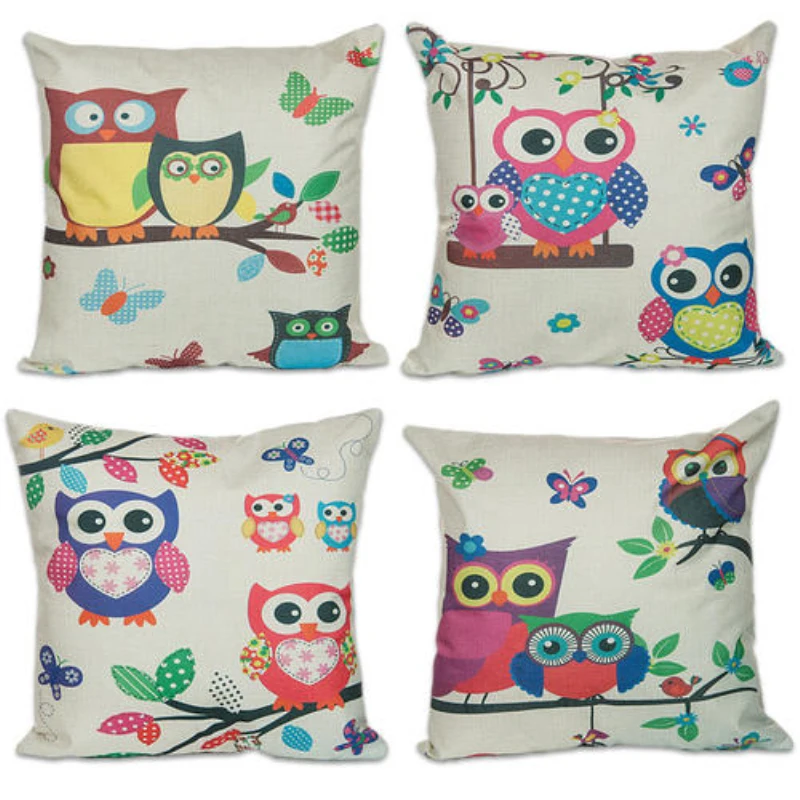 1*Cartoon Pillowcase Owl Pattern Printed Cover on the Pillow Home