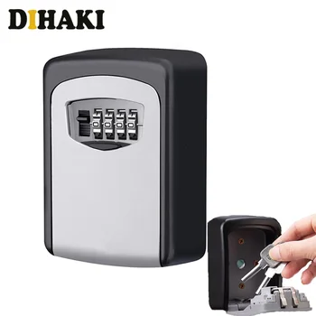 

4 Digit Combination Key Lock Box Wall Mount Holder Durable Mounted Aluminum alloy Keys Safe Box Security Storage Case Organizer