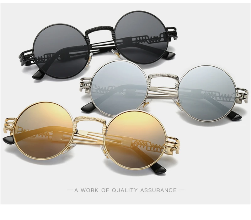 Psacss Round Punk Polarized Sunglasses Men Women Alloy Glasses Frame Vintage Brand Designer Sun Glasses For Driving Party UV400