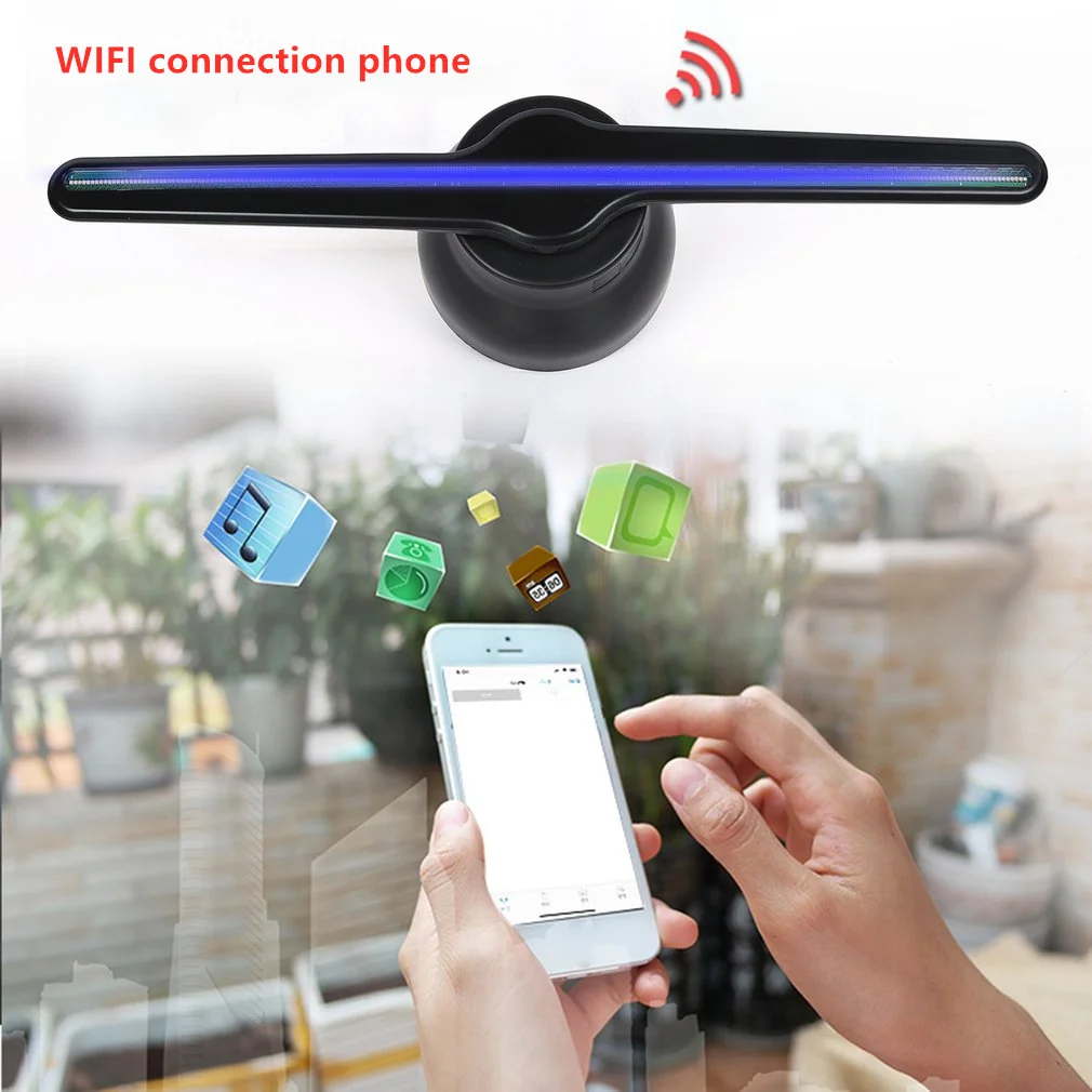 

New WIFI Connect 3D Hologram Advertising lichtbak Display Led Fan Holographic Imaging Naked Eye Led Fans Advertisement Player
