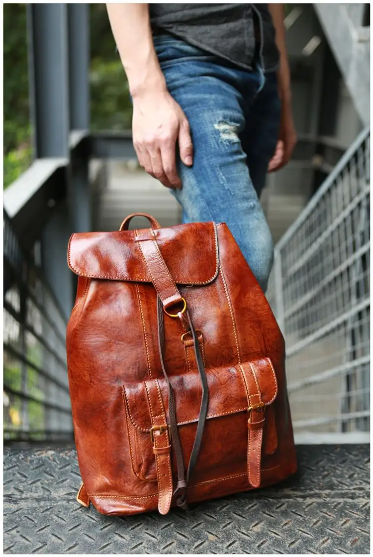 Ручной Ретро мужской рюкзак из натуральной кожи, Замшевая сумка для компьютера, Мужская и Женская дорожная сумка, 15 дюймов, сумки на плечо для ноутбука