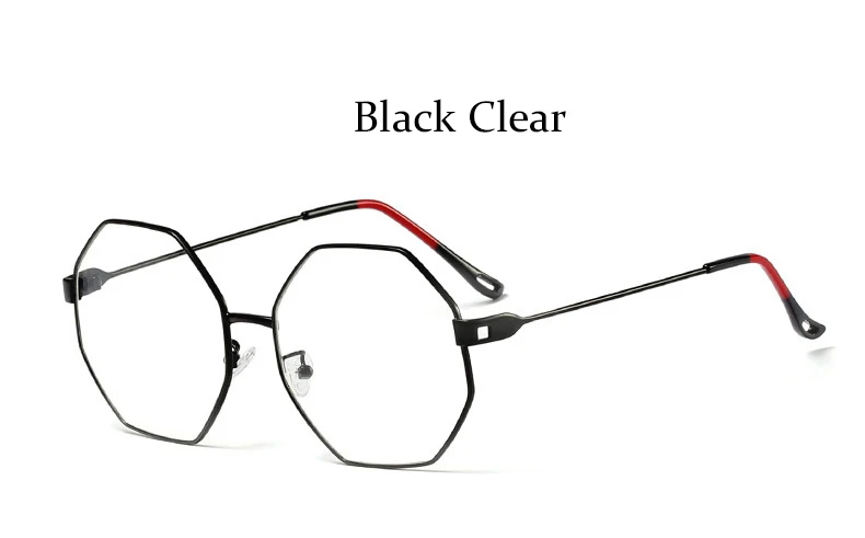 vintage glasses frame women black high quality Polygon eyeglasses Brand Metal Frame optical ladies spectacles frames - Цвет оправы: Black Clear