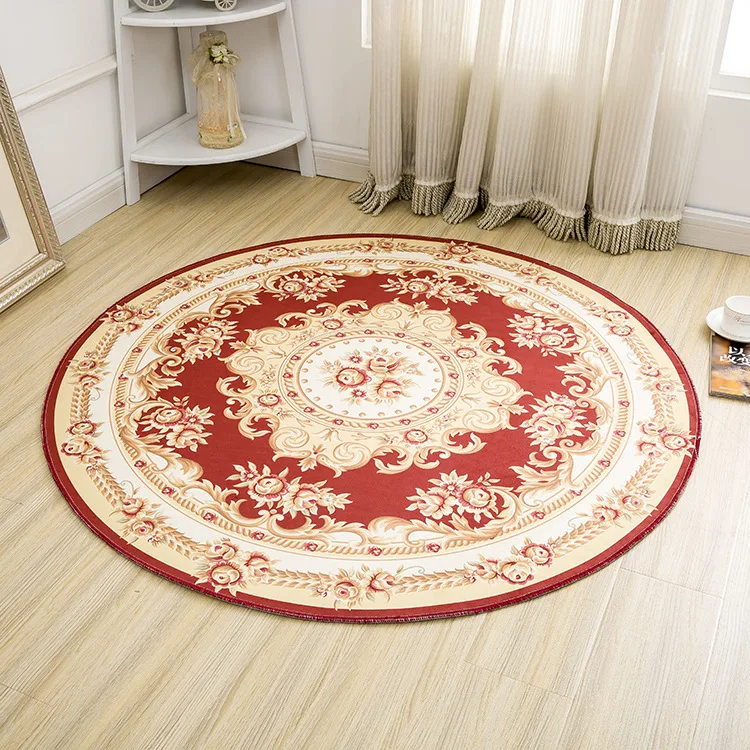 

Round Jacquard Countryside Carpets For Living Room Flower Bedroom Rugs And Carpets Computer Chair Floor Mat Cloakroom Area Rug