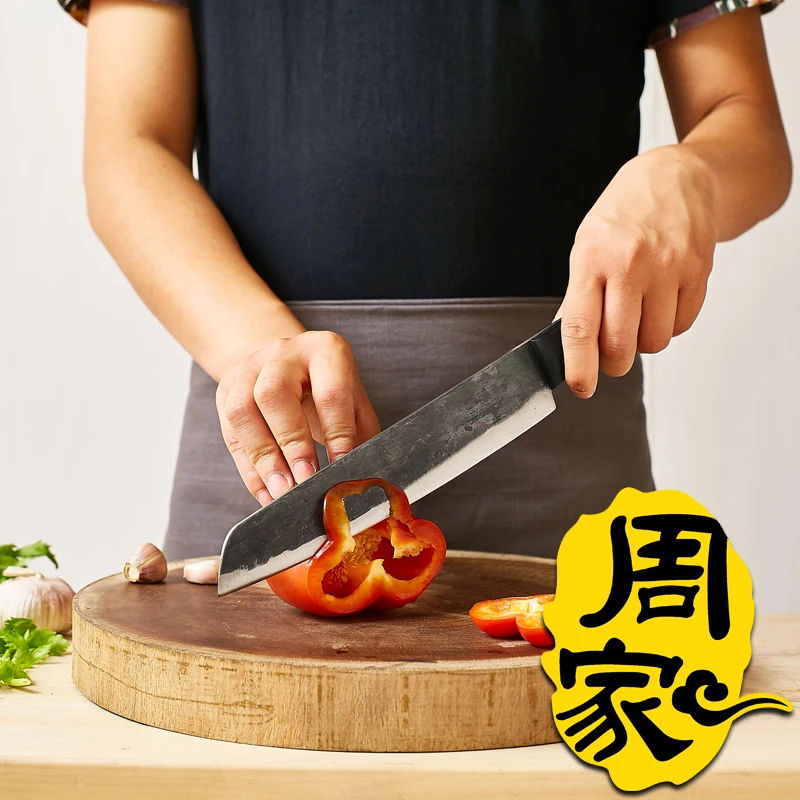 ZHOU Carbon Forged Handmade Chef Cleaver Slicing Meat Fruit Vegetable Knife Eviscerate Bone Butcher Knife Kitchen Cooking Slicer