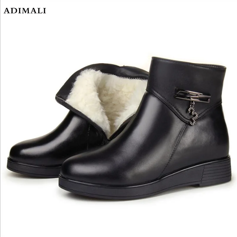 

Plus Size Women Winter Boots Woman thick heel Ankle Boots Autumn genuine Leather Shoe Lace Up Black zapatos de mujer