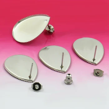 

20sets DIY 18 * 25 mm stainless steel water droplets teeth stage Hanging empty tray brank base Stud earring