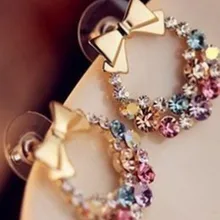 Er252 Модные Bijoux красочные кристалл eaerrings ювелирные изделия Изысканный бант Серьги-гвоздики для Для женщин ювелирные изделия