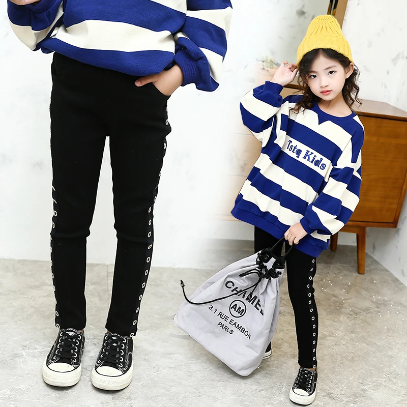 

Girls Pencil Pants Spring Autumn Casual Solid Elastic Waist Black Skinny Pants for Baby Kids Clothes Fashion Trousers