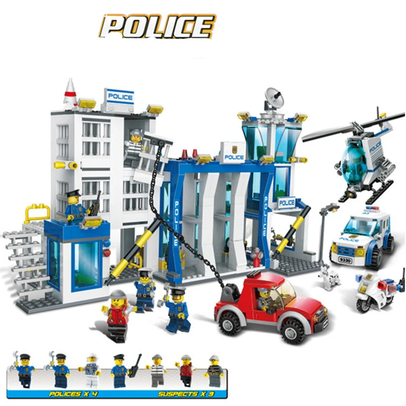 

870Pcs City Police Station Educational DIY Building Blocks Toys Compatible With Legoing Bricks Birthday Gift Brinquedos 9320