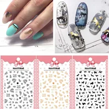 1 лист 3D наклейки для ногтей черный золотой лист животные Стиль слайдеры летний дизайн клей для накладных ногтей Наклейка Маникюр татуировки гвоздь искусство