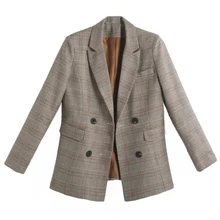 Офисный официальный для женщин модные женские блейзеры куртки плюс размер плед леди пальто длинный рукав двубортное Пальто Feminino N526