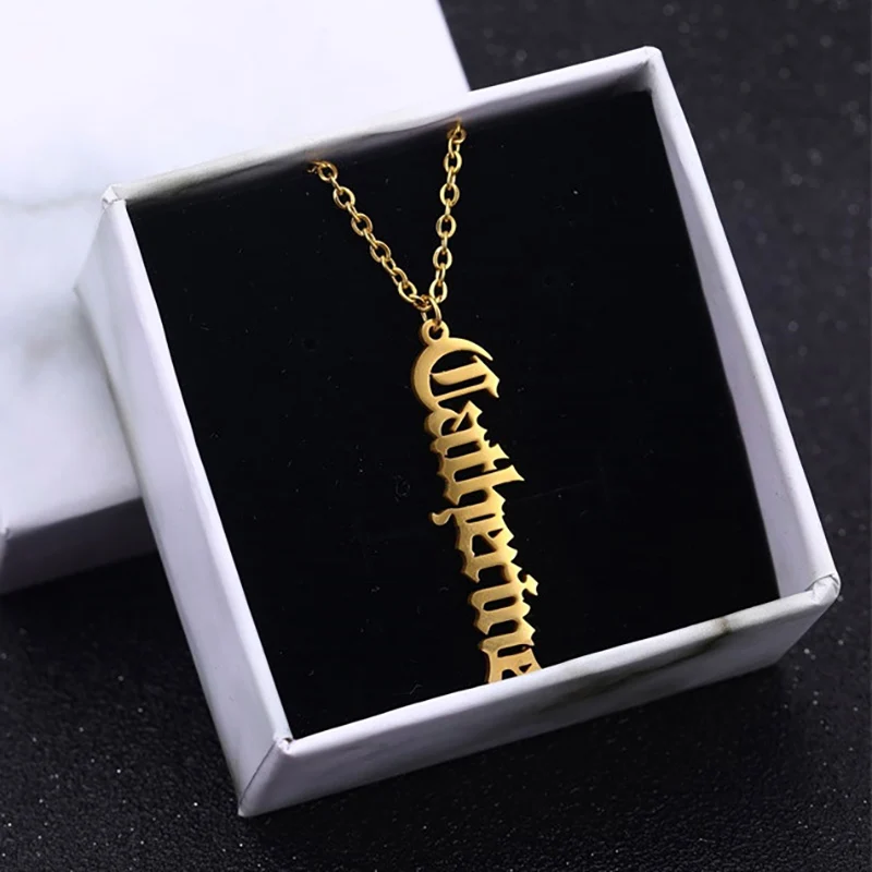 

Gold Color Old English Name Necklace Personalized Jewelry Stainless Steel Choker Custom Nameplate Letter Collier Femme
