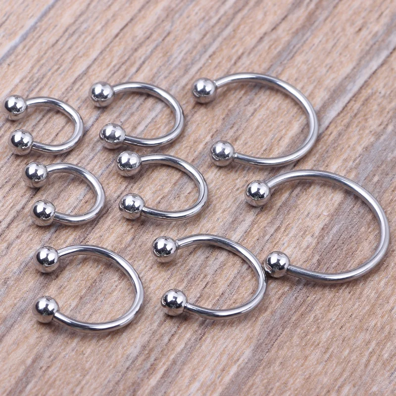 JUNLOWPY Silver Nose Piercing 100pcs 6-14mm mix Stainless steel eyebrow Labret bar Horseshoe Nose ring Body jewelry Tragus Ear