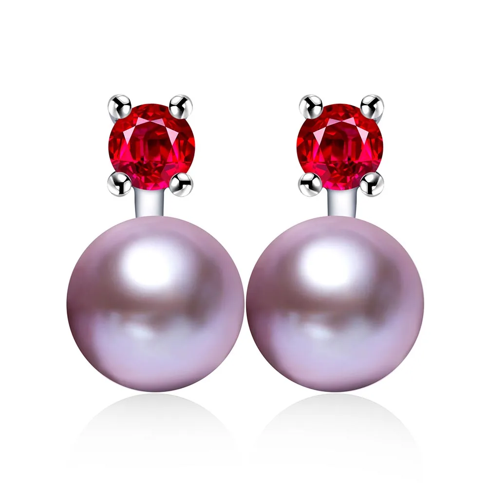 Распродажа! Женские серьги-гвоздики с натуральным пресноводным жемчугом, с высоким блеском, красные, AAA, циркониевые, серебряные, 925, классические ювелирные изделия - Цвет камня: purple pearl