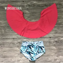 Женский раздельный купальник, большой купальник с листьями лотоса, женский цветочный бикини, бандаж, высокая талия, купальник, танга, бразильский, 5 цветов