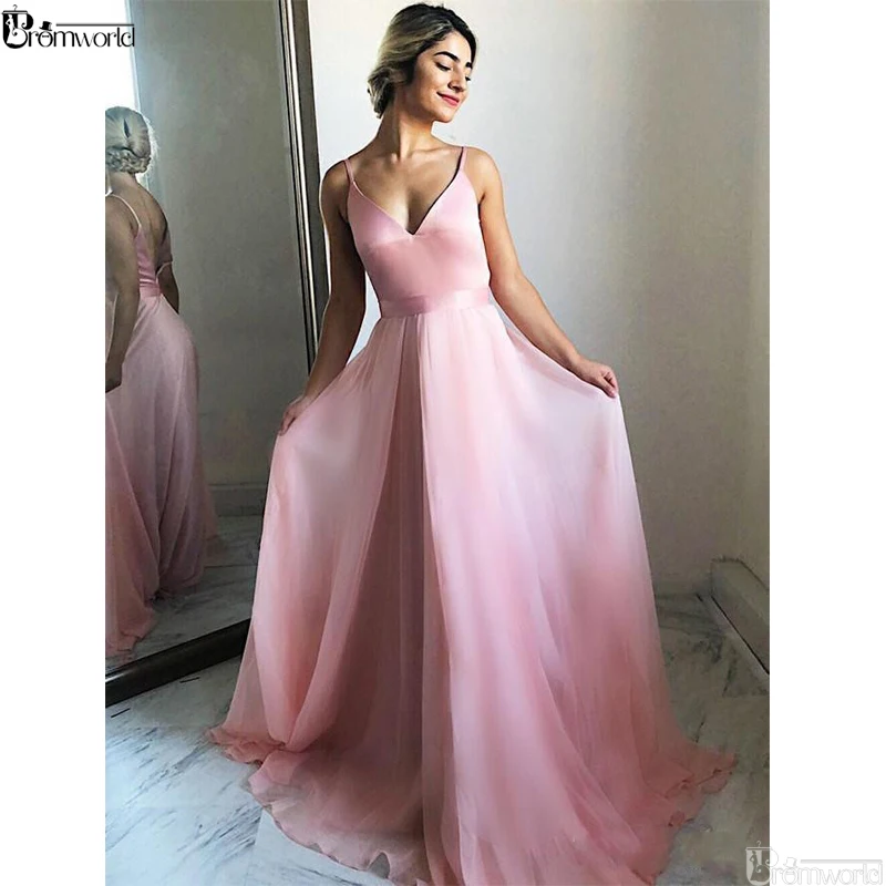 V-hals Spaghettibandjes Roze Goedkope Prom Dresses 2019 Floor Lengte Backless Sexy Avondjurk Party Maxys Eenvoudige Lange Prom gown V-hals Spaghettibandjes Roze Goedkope Prom Dresses 2019 Floor Lengte Backless Sexy Avondjurk Party Maxys Eenvoudige Lange Prom gown