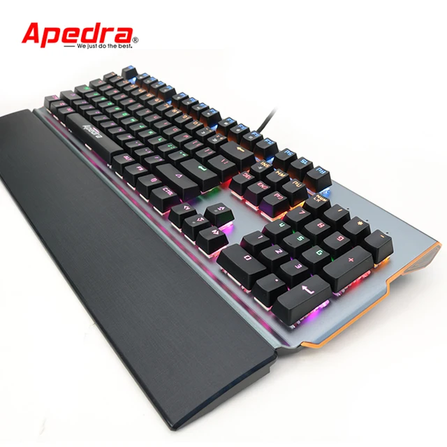 Special Price Apedra MKX90 Gaming Wired Mechanical Keyboard 104 Key Real RGB Blue Switch LED Backlit With Russian Sticker for PC Desktop Gamer