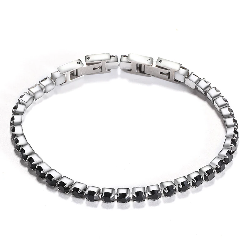 Теннисные браслеты из нержавеющей стали с белым черным циркониевым камнем женские серебряные ювелирные изделия женские регулируемые браслеты